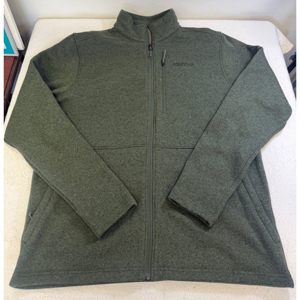 Marmot Mountain Works Mens XXL Full Zip Fleece Jacket Olive Green Heather M13194